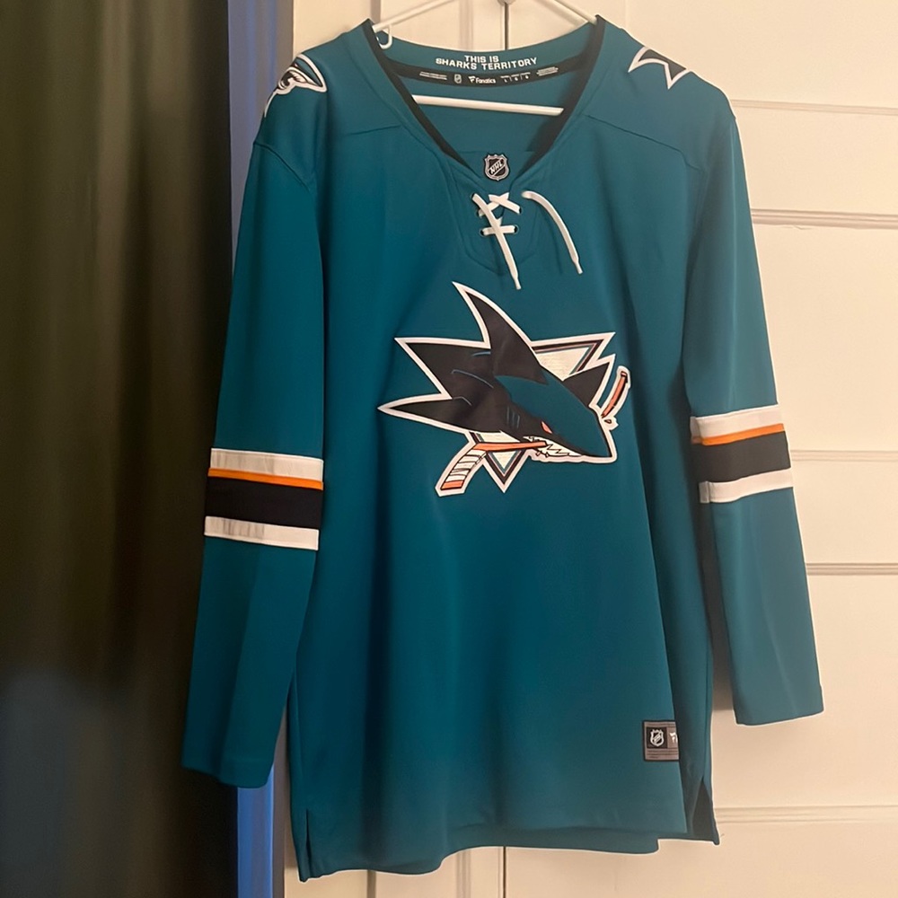 San Jose Sharks Hockey Jersey Bright Teal Womens Large Barely Worn